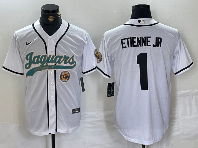 Men Jacksonville Jaguars #1 Etienne JR White Joint Name 2024 Nike Limited NFL Jersey style 3->jacksonville jaguars->NFL Jersey